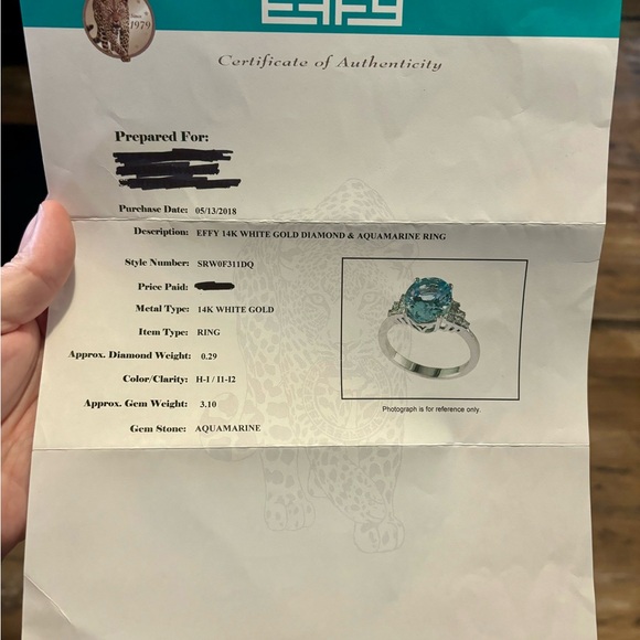 SOLD Effy Aquamarine & Diamond Ring 14kt WG MSRP $3,750 with Effy Certificate - Picture 14 of 16